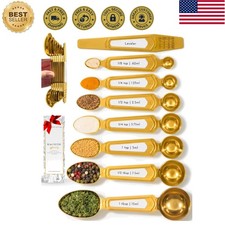 Magnetic 8-Piece Stainless Steel Measuring Spoons - Chic White Gold Design