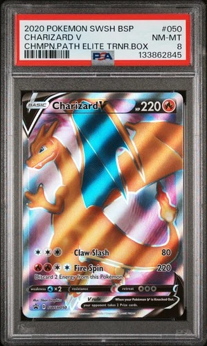 2020 POKEMON SWSH PROMO CHAMPION'S PATH ETB #050 CHARIZARD V PSA 8