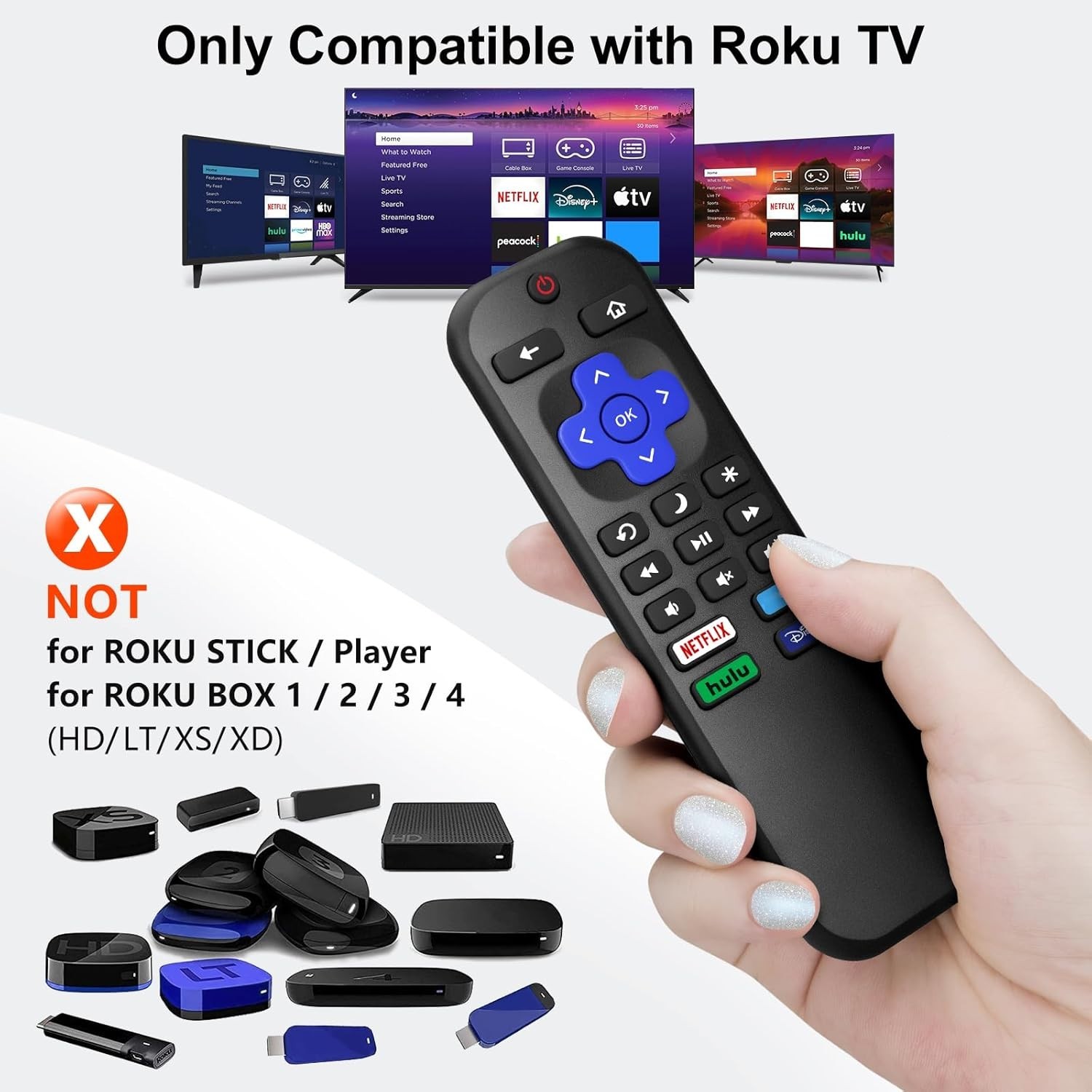 2 Pack Replacement for Roku TV Remote Control Compatible for TCL Roku/Hisense US