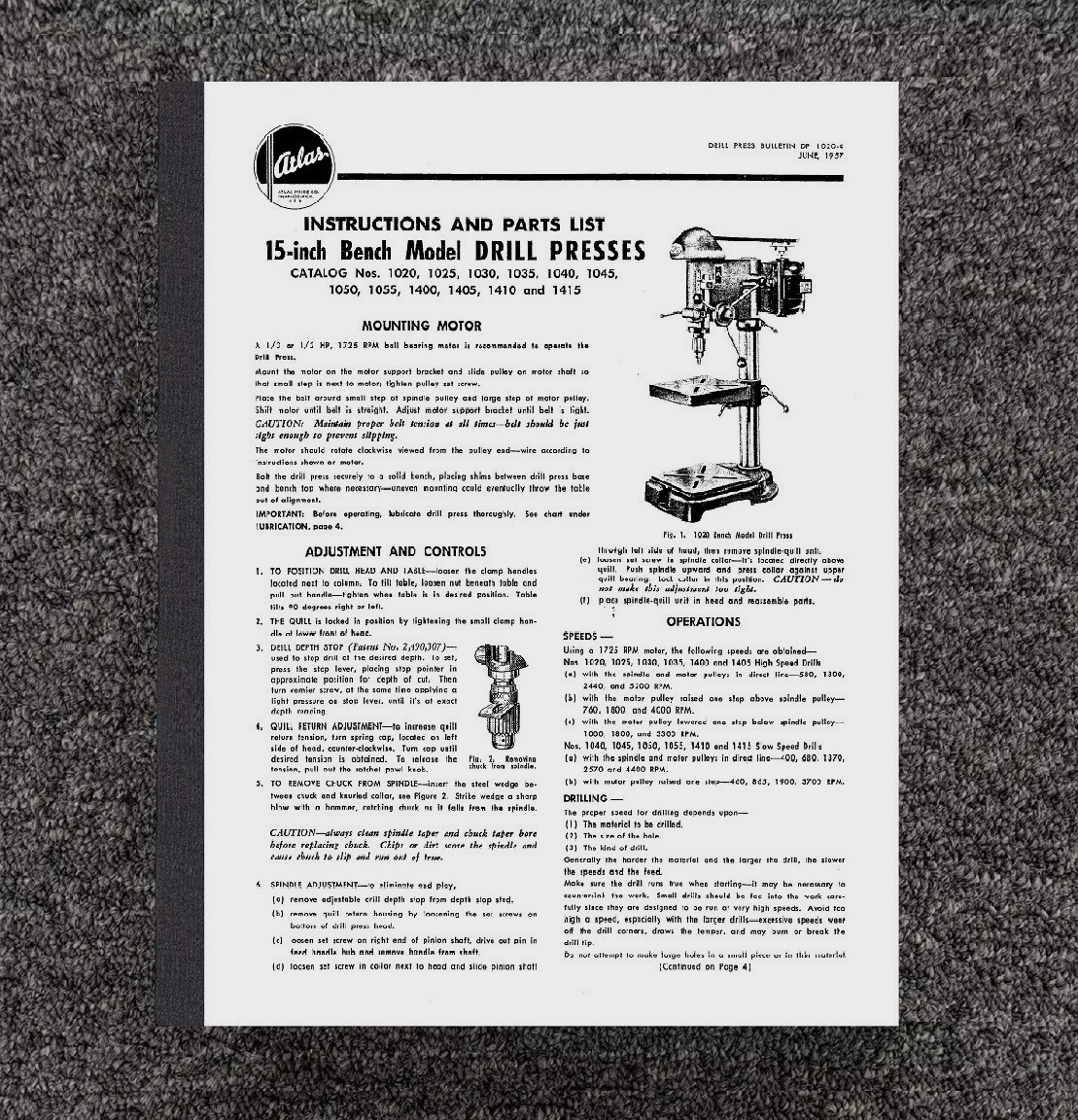 みるくページ Operator Instruction Parts Manual Atlas 10xx & 14xx Atlas 15