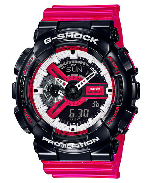 Casio G-Shock Black Red Semi-Transparent Resin Band Men's Watch GA