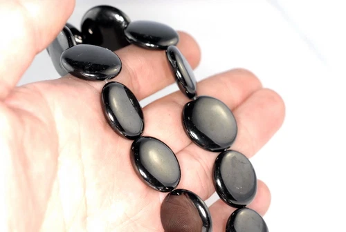 17-18MM BLACK JET GEMSTONE ORGANIC FLAT ROUND CIRCLE LOOSE BEADS 15.5inch - Imagen 2 de 4