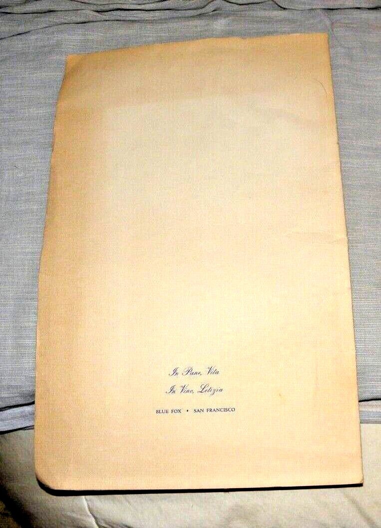 VINTAGE LARGE MENU BLUE FOX SAN FRANCISCO CA 1960's eBay