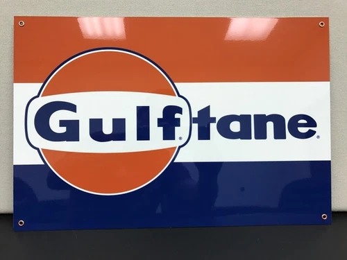Gulf tane advertising gasoline oil sign vintage baked large 12x18 inch