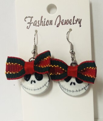 Jack Skellington, Nightmare Before Christmas Dangle Earrings With Bow.Sale