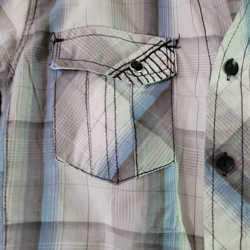 Boys Surplus Blue And Grey Plaid Collared Button Up Shortsleeve Shirt - Picture 3 of 8