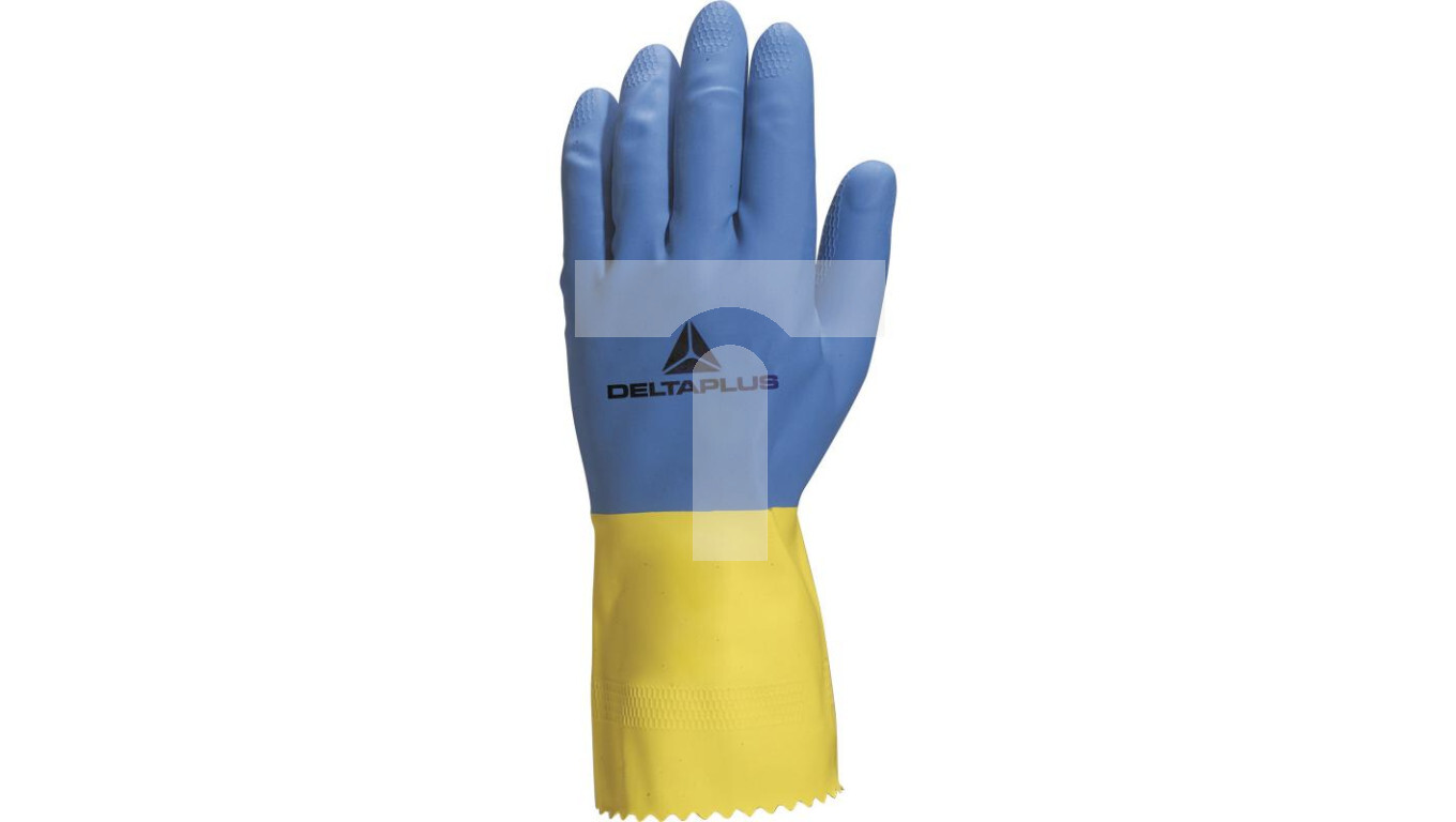 Household latex gloves, flocked, length 30 cm, Gr. 0.60 Mm blue-yellow si /T2UK