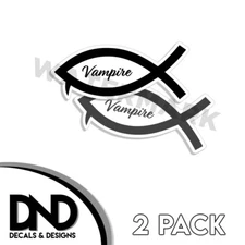 Vampire FISH Funny Vinyl Decal Sticker Dracula Truck Ichthys 2 Pack 5" Wide