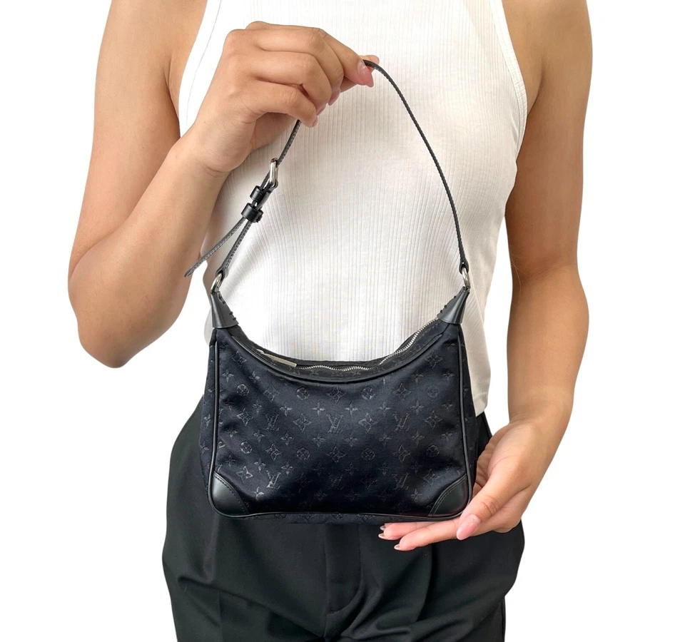 LOUIS VUITTON Vintage LV Monogram Little Boulogne Mini Shoulder Bag Black Satin - Image 2 of 4