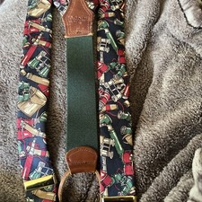 Polo Ralph Lauren Mens Suspenders Braces Leather  Silk Binoculars Desing VGC