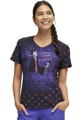 Maleficent HeartSoul Prints Scrubs V Neck Top HS793 VITL