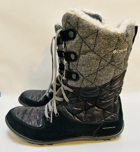 Columbia Boots Women’s US 10 Summit Quilted Waterproof Black & Gray Winter Tall