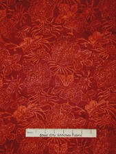 Batik Fabric - Floral Flowers Rust Org Balis Batik Collection by Benartex - YARD