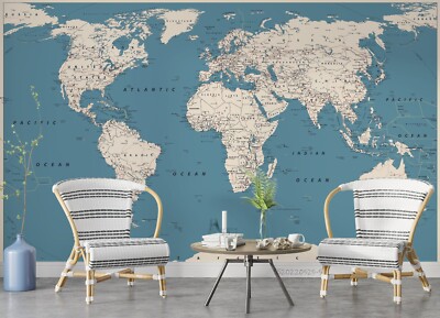 3D World Map Details Wallpaper Wall Mural Peel and Stick Wallpaper 851