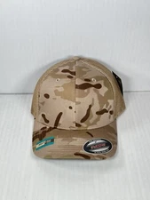 Flexfit 6511 Trucker Mesh Baseball Cap Hat Curved Visor Camo Light Brown NEW