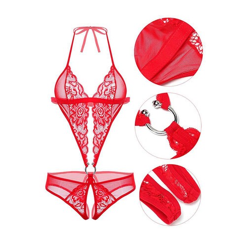 Netzunterwäsche Höschen Body Overall Dessous Dreipunktschnalle Durchsichtig ≥ - Bild 6 von 25