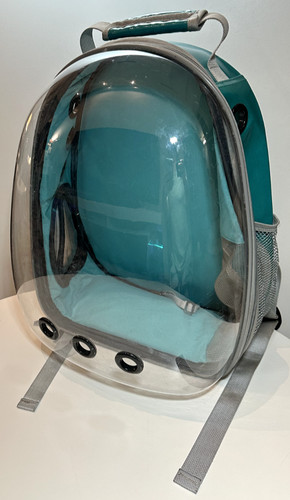 Lollimeow Cat / Small Dog Carrier Backpack in Teal - Transparent Bubble Design