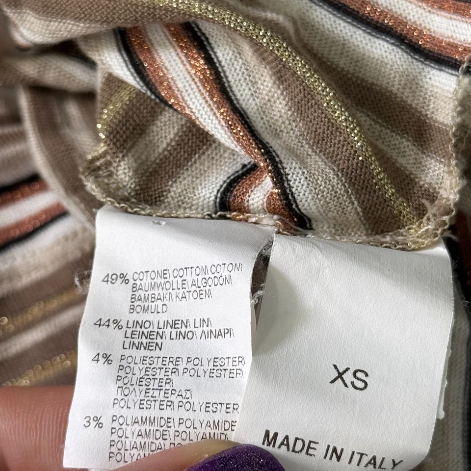 Brunello Cucinelli Top Womens XS Metallic Stripe Linen Cotton Striped Tee Italy - Image 4 of 4