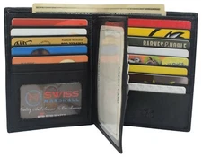 RFID Men's Genuine Leather Bifold Hipster ID Vaccination Card Holder Wallet