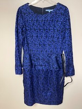SALE! NWOT Antonio Melani Belted Peplum Dress Long Sleeve Blue & Black Lined Zip