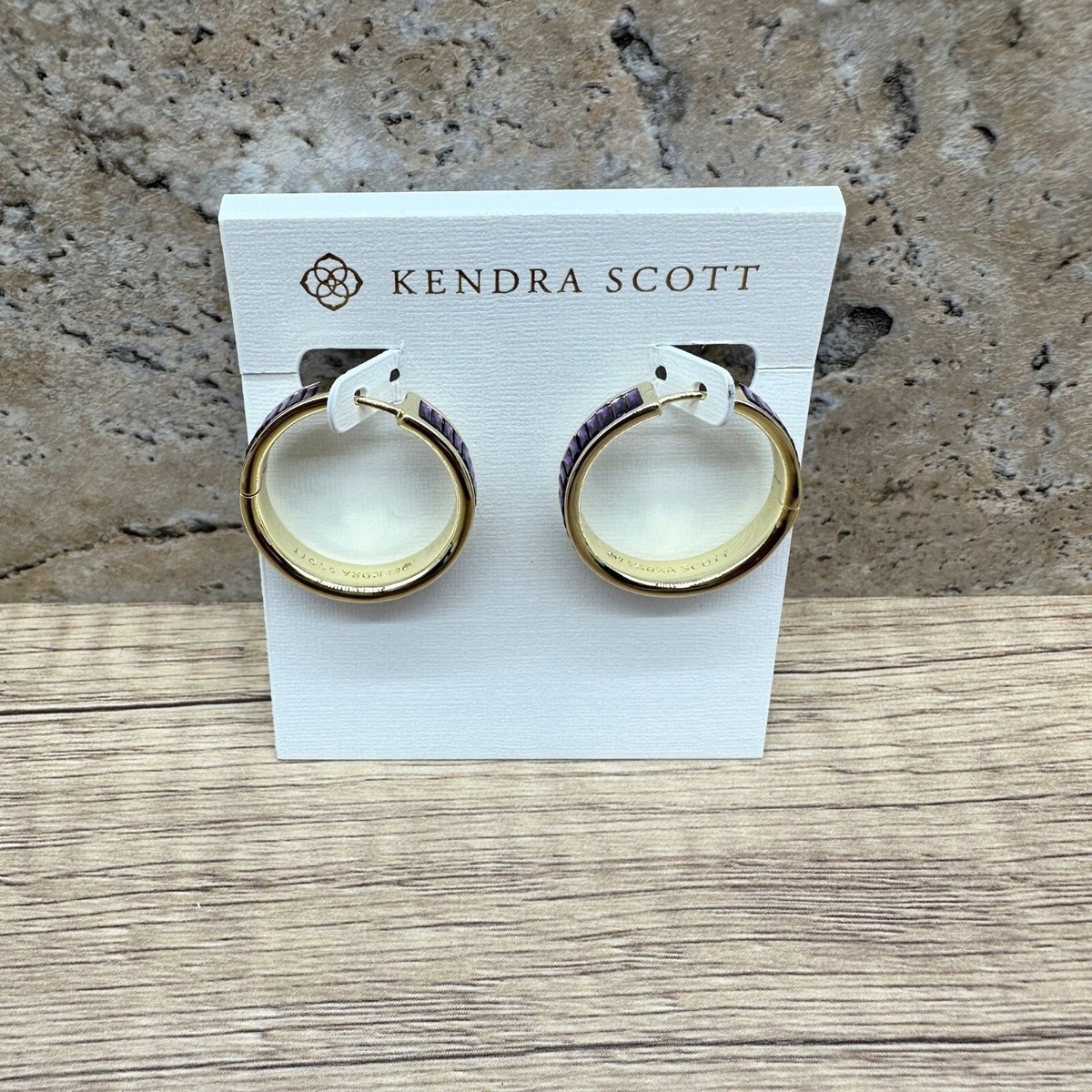 Kendra Scott Jack Hoop Earrings Women's Gold Tone In Purple Crystal