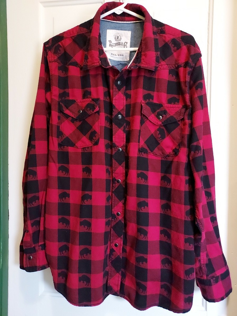 Roebuck Red Black Buffalo Plaid Pearl Snap Size XXL