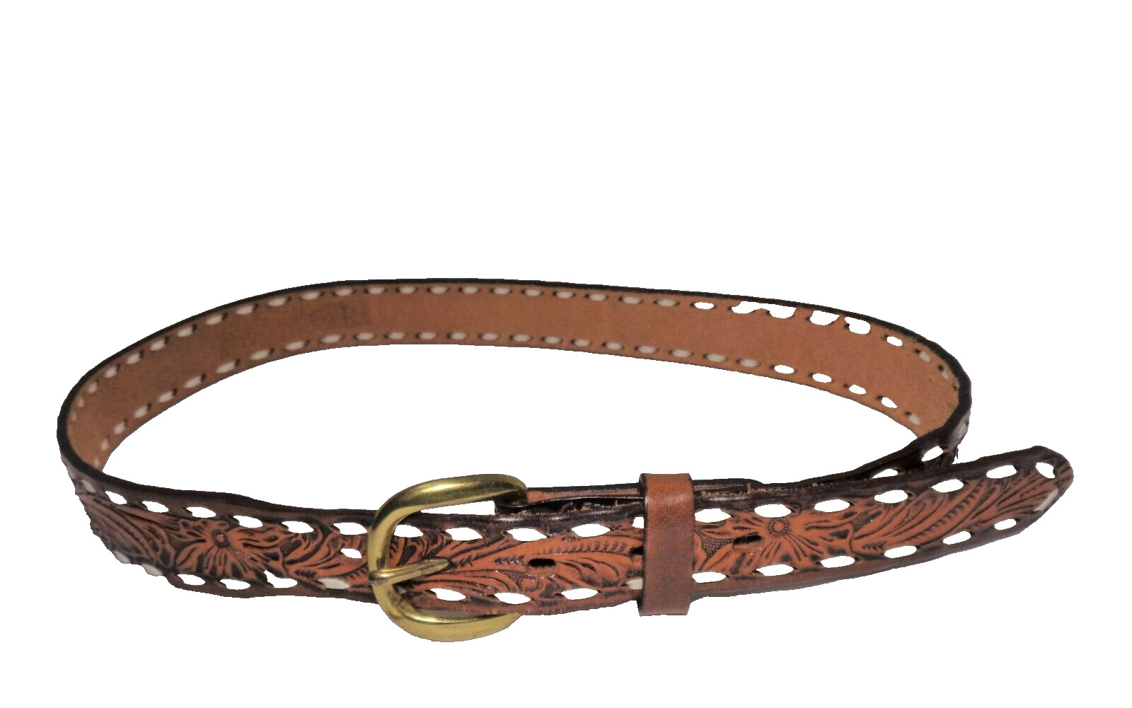 Vtg Dun Dee Tooled Leather Western Belt BOOTIE 1.3inc… Gem