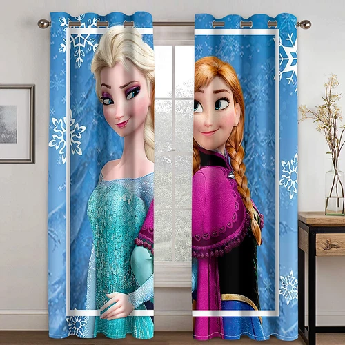 Niños Anna Elsa Princesa Opacas Cortinas Ojales 3D Cortina Cortina Regalo - Imagen 2 de 19