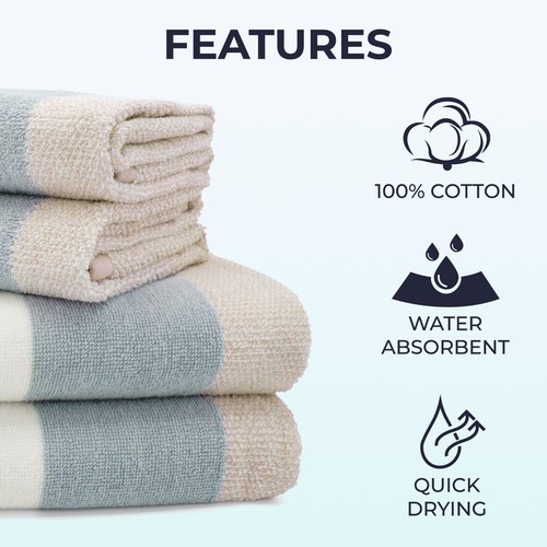 100% Súper Suaves Algodón Egipcio Ombre Múltiples Rayas Toallas Súper Lisas Baño de Mano - Imagen 6 de 26