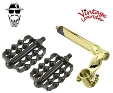 Vintage Lowrider Twisted 22.2 Stem Gold Double Flat Twisted 1/2 Pedals Black