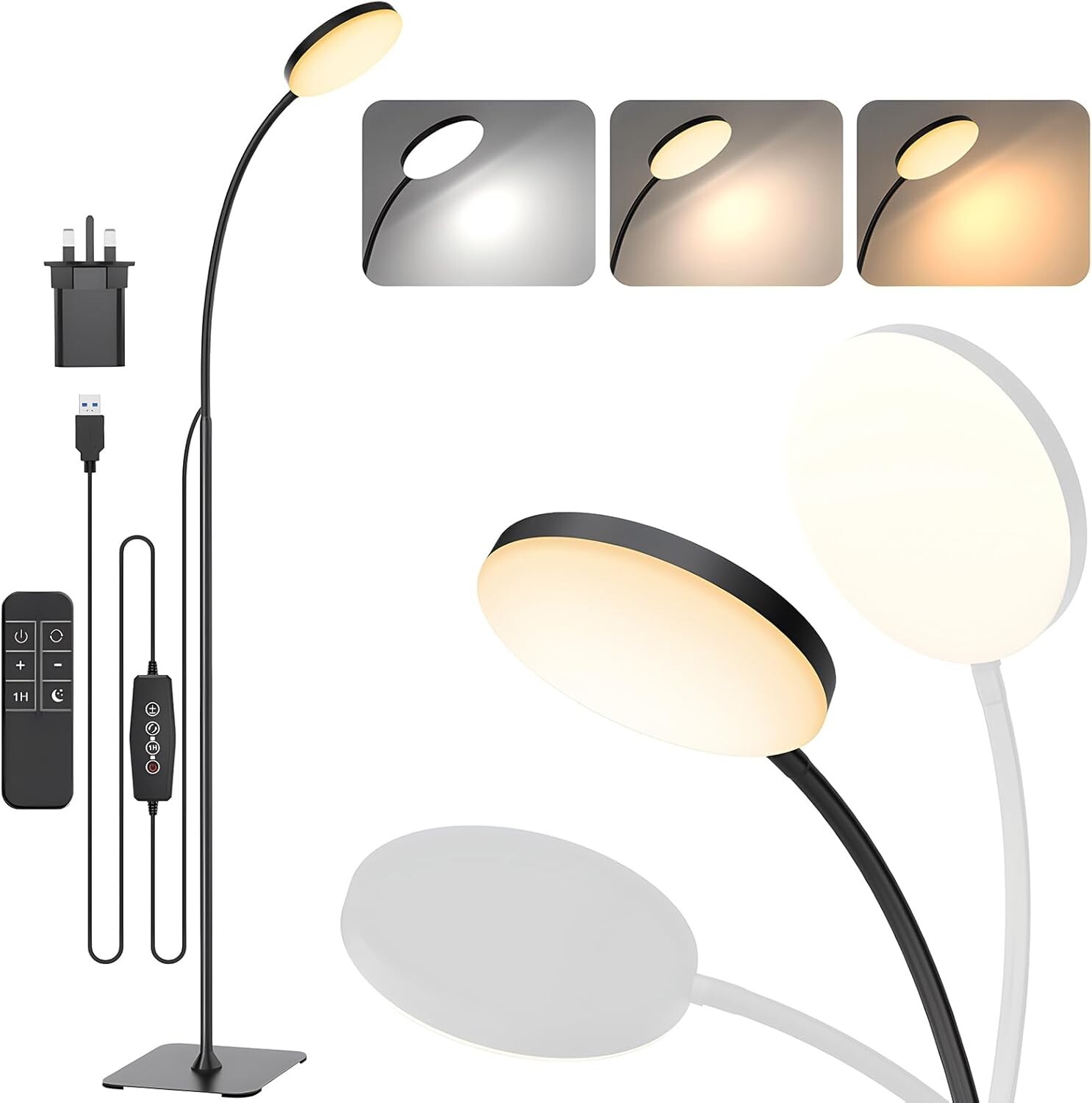 LED Floor Lamp Standing Night Light Dimmable Multi-angle Reading Lamp+Remote Con