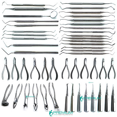 Dental Student Examination Pliers Forceps Elevators Curettes Probes Set of 50 