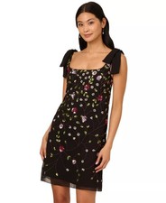 Adrianna Papell Women's Beaded Chiffon Shift Dress Black Multi Size 8 229