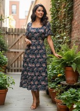 Madewell Women's dress Boho Midi Dress Palms size M blue Palm Prints