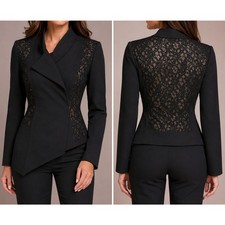 Cache Black Lined Hidden Zipper Elaborate Lace Back Top Jacket New 188 NWT