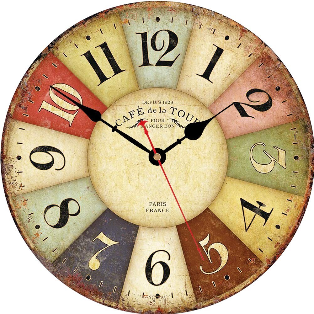 Battery Operated Wooden Wall Clock Retro Rustic Clock Decora