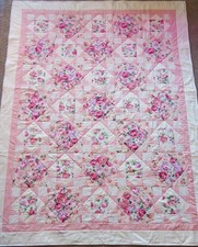 Quilt Beautiful Pink Floral Quilt 60x80 Handmade Twin Size