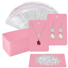 Pink Earring Display Cards with 100Pcs Earring Holder Cards, 200 Pcs Ear Back...
