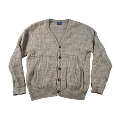 Pendleton Cardigan Sweater Mens XL Oatmeal Wool Basketweave Block Knit USA Made