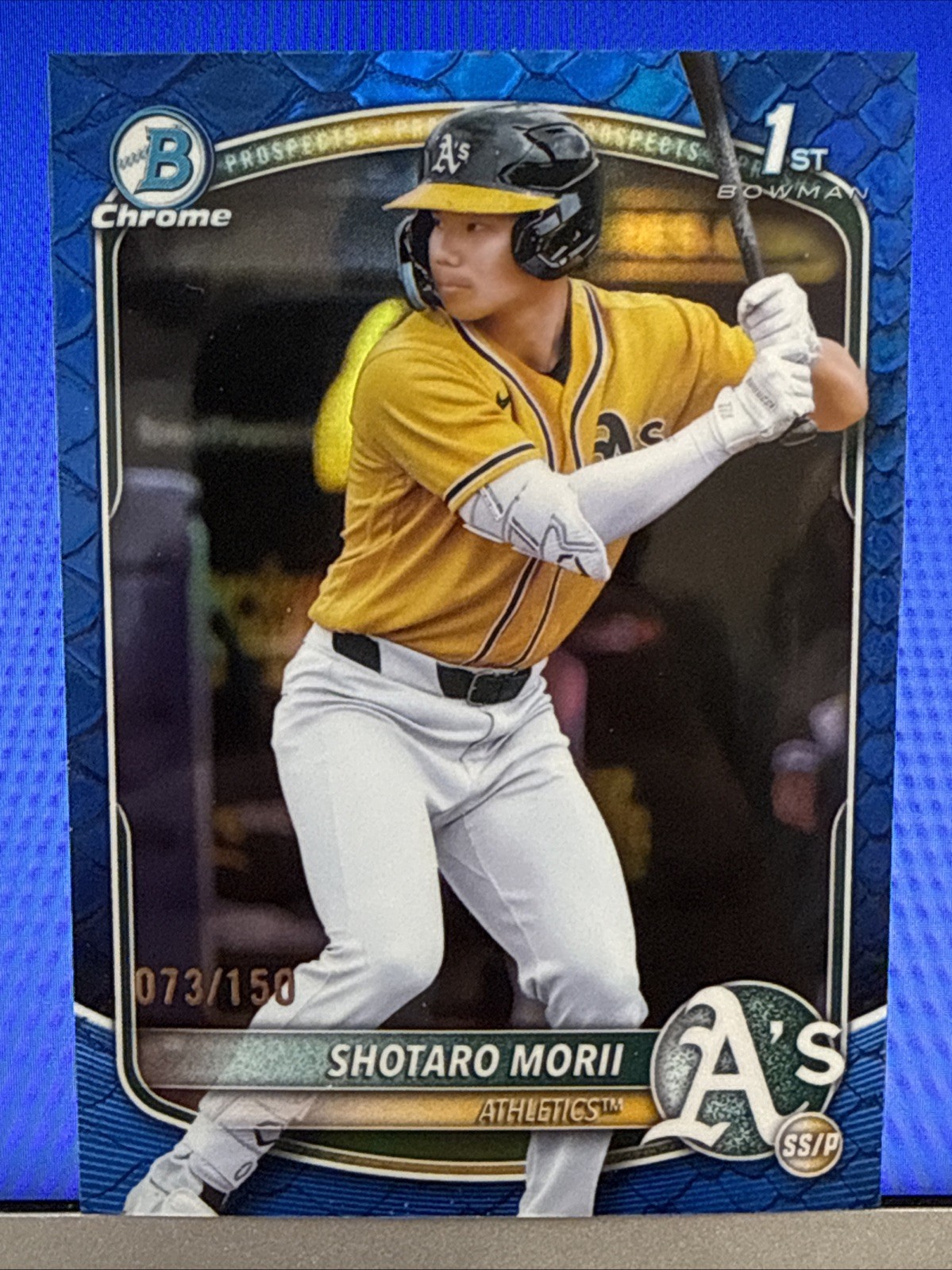2025 Bowman Chrome 1st 73/150 Blue Reptilian SHOTARO MORII Athletics