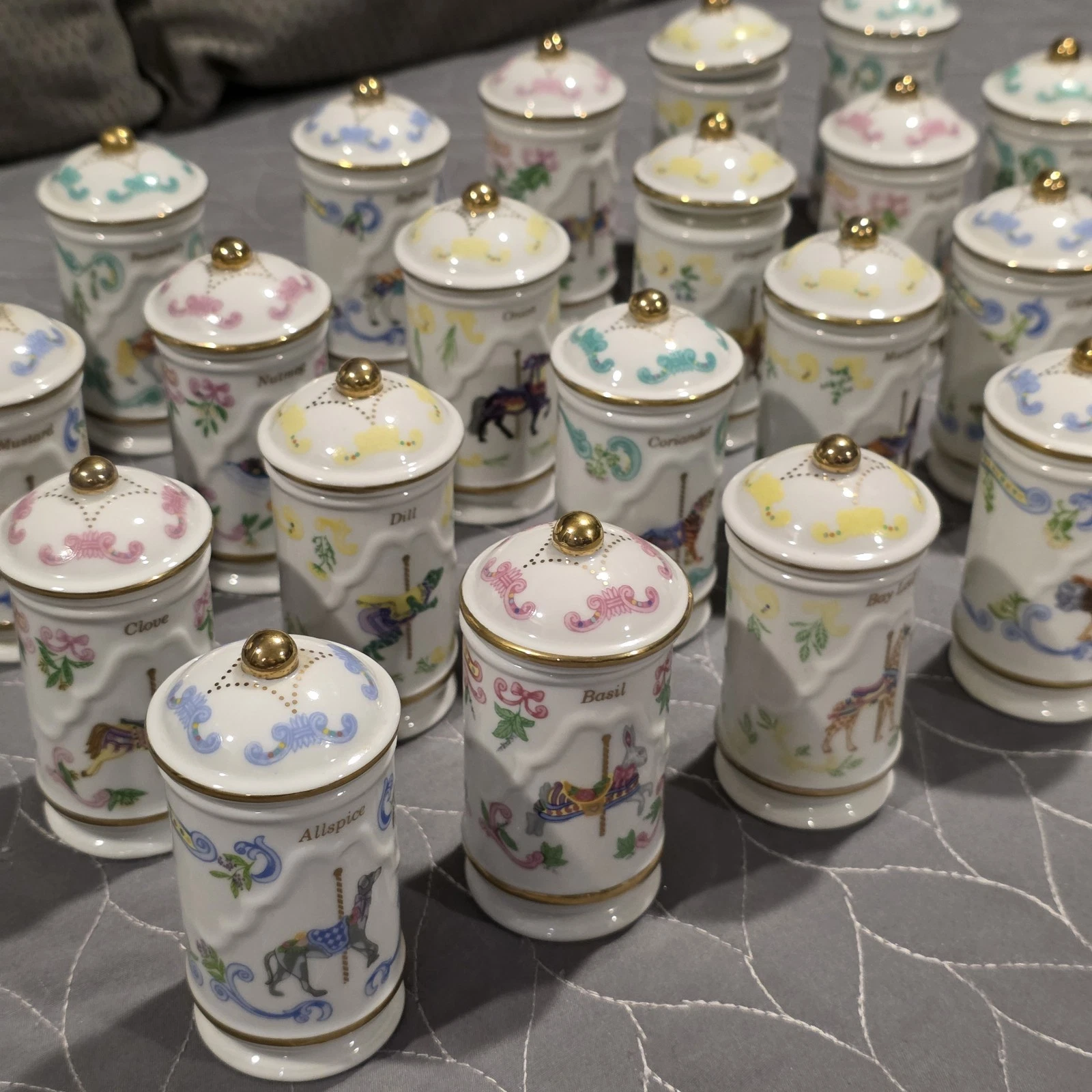 Lenox 1993 Spice Carousel Complete Set of 24 Porcelain Jars Gold Accent