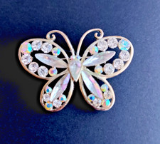 Vintage Gold Tone Butterfly Brooch with Aurora Boralis Rhinstones 2 x 1.5" VGC