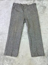 Vintage 1970s Grey Tweed Trousers 31x30 Wool Blend Nep Fleck Pleated Straight