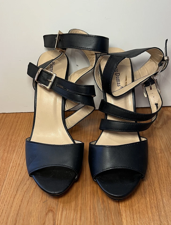 Zapatos Pierre Dumas Mujer Talla 8 Negros Tirantes Tacón Alto Sandalias Sexy Elegantes Foto 2 de 4