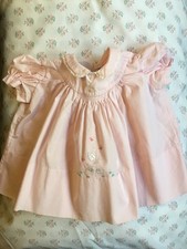 Tiny Tots Original Vintage Baby Girls Floral Embroidered Smocked Pink Dress 6M