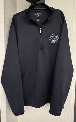 Antigua San Jose Sharks Black 1/4 Zip Pullover Polyester/Spandex Long Sleeve L
