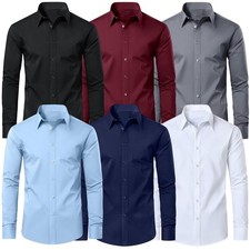 Men's Slim-Fit Stretchable Long Sleeve Button Down Dress Shirts Size S-3XL NEW