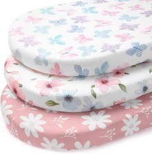 Baby Bassinet Sheets Girl, 3 Pack Fitted Bassinet Mattress Sheets, Compatible wi