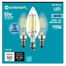EcoSmart 60-Watt Equivalent B11 Dimmable Energy Star Clear Filament Vintage S...