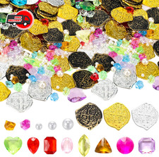 319 Pcs Pirate Treasure Pirate Gold Fake Coins Plastic Pirate Gems and Jewels Pl